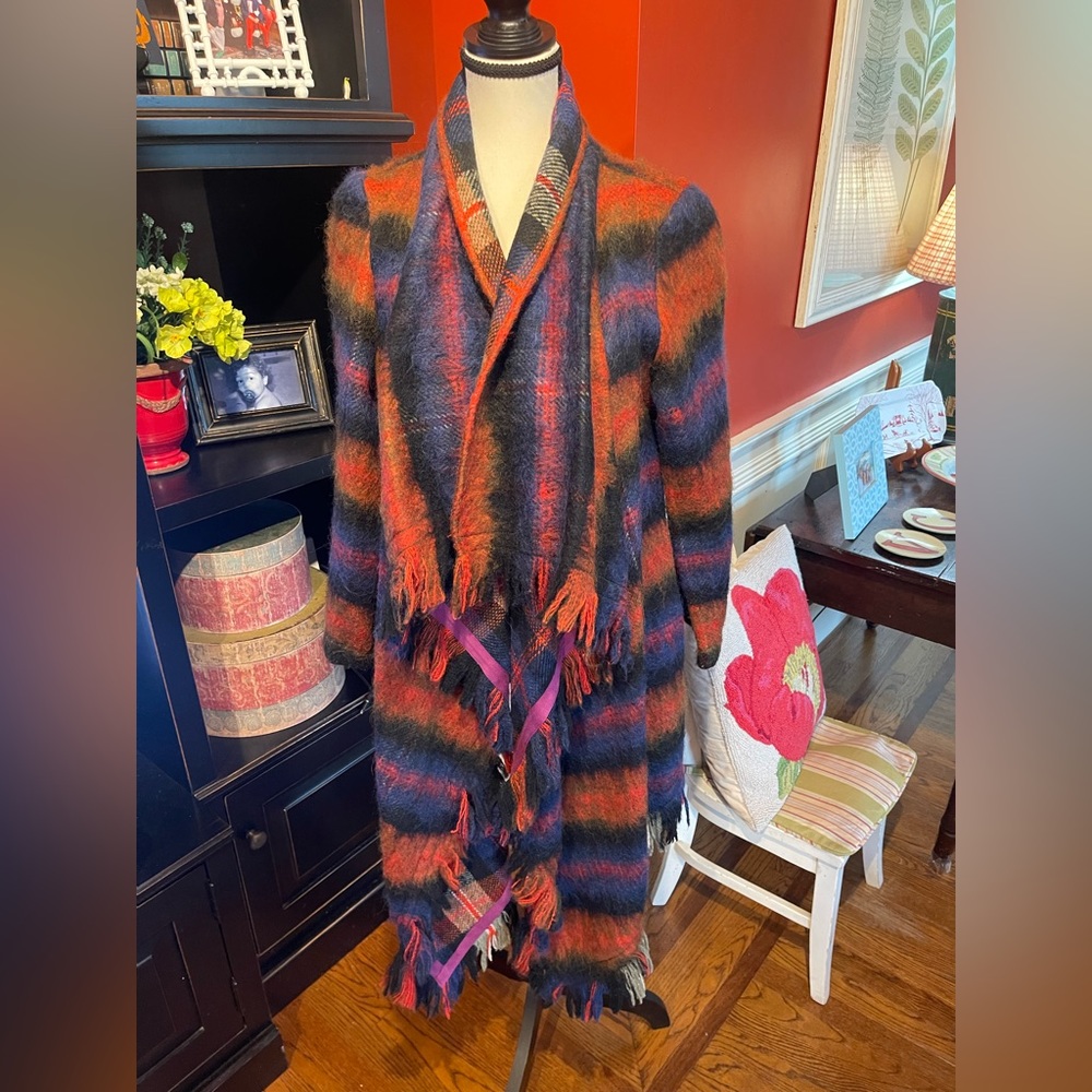 Anthropologie, cardigan sweater, Size X-Small, navy, reds, orange, worn twice